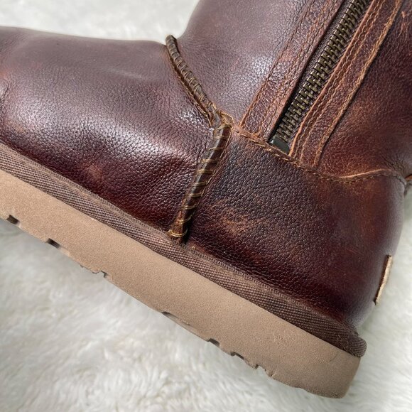 UGG #1008580 Women's Brown Classic Mini Double Zip Leather Boot Shoes Size 9 US - Picture 10 of 15